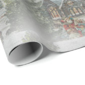 Alte Zeit Santa mit Kindern vor einer Kirche Geschenkpapier (Rolleneckpunkt)