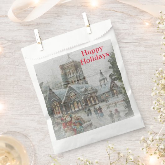 Alte Zeit Santa mit Kindern vor einer Kirche Geschenktütchen (Ausgeschnitten)