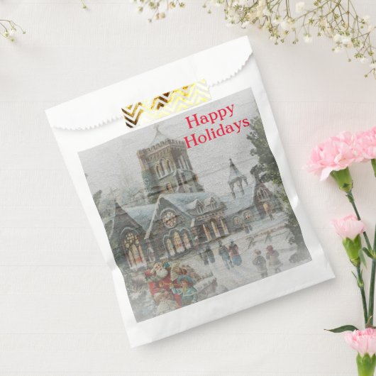 Alte Zeit Santa mit Kindern vor einer Kirche Geschenktütchen (Versiegelt)