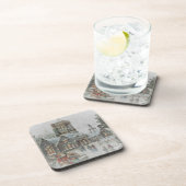 Alte Zeit Santa mit Kindern vor einer Kirche Getränkeuntersetzer (Rechte Seite)