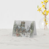 Alte Zeit Santa mit Kindern vor einer Kirche Karte (Gelbe Blume)