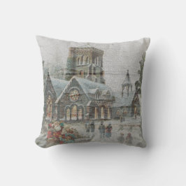 Alte Zeit Santa mit Kindern vor einer Kirche Kissen