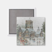 Alte Zeit Santa mit Kindern vor einer Kirche Magnet (Vorderseite/Rückseite)