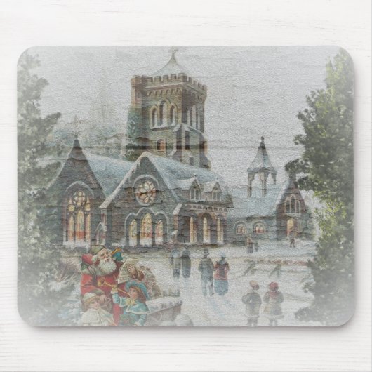 Alte Zeit Santa mit Kindern vor einer Kirche Mousepad (Vorne)