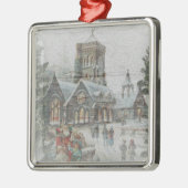 Alte Zeit Santa mit Kindern vor einer Kirche Ornament Aus Metall (Links)
