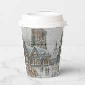 Alte Zeit Santa mit Kindern vor einer Kirche Pappbecher (Rückseite)