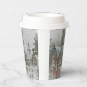 Alte Zeit Santa mit Kindern vor einer Kirche Pappbecher (Rechts)