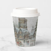 Alte Zeit Santa mit Kindern vor einer Kirche Pappbecher (Vorderseite)