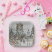 Alte Zeit Santa mit Kindern vor einer Kirche Pappteller (Party)