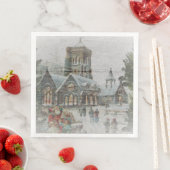 Alte Zeit Santa mit Kindern vor einer Kirche Serviette (Beispiel)