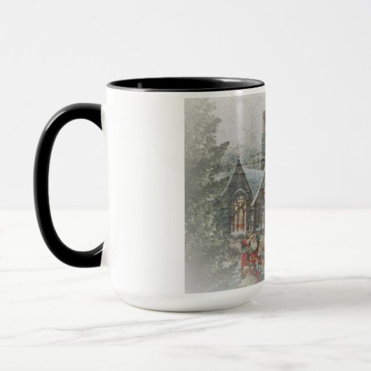 Alte Zeit Santa mit Kindern vor einer Kirche Tasse (Links)