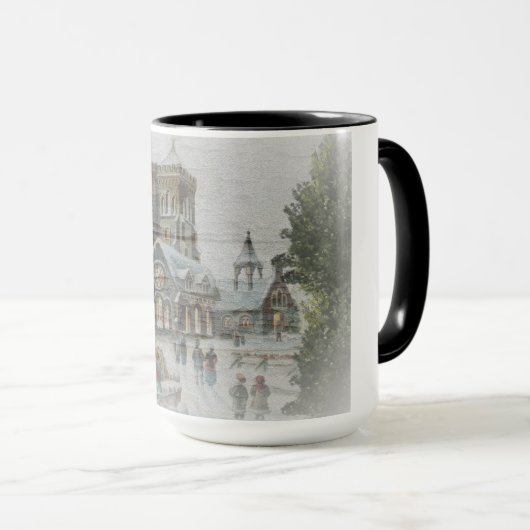 Alte Zeit Santa mit Kindern vor einer Kirche Tasse (VorderseiteRechts)