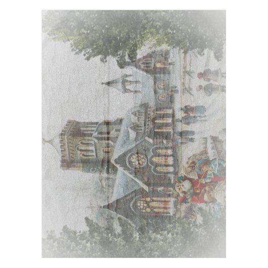 Alte Zeit Santa mit Kindern vor einer Kirche Tischdecke (Vorderseite)