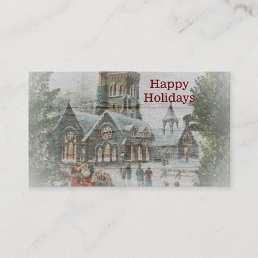 Alte Zeit Santa mit Kindern vor einer Kirche Visitenkarte (Vorderseite)