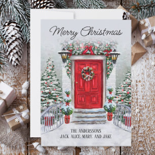 Alte Zeit Vintag Red Door Wreath frohe Weihnachten