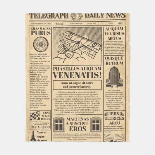 Alte Zeitung Vintag. Retro-Zeitungspapier mit Text Fleecedecke (Vorderseite)