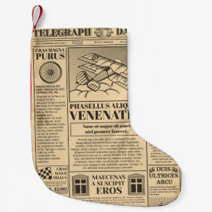 Alte Zeitung Vintag. Retro-Zeitungspapier mit Text Kleiner Weihnachtsstrumpf