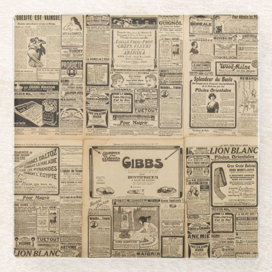 Alte Zeitung: Vintager Hintergrund. Glasuntersetzer (Vorderseite)