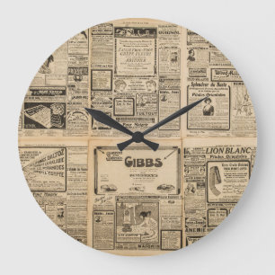 Alte Zeitung: Vintager Hintergrund. Große Wanduhr