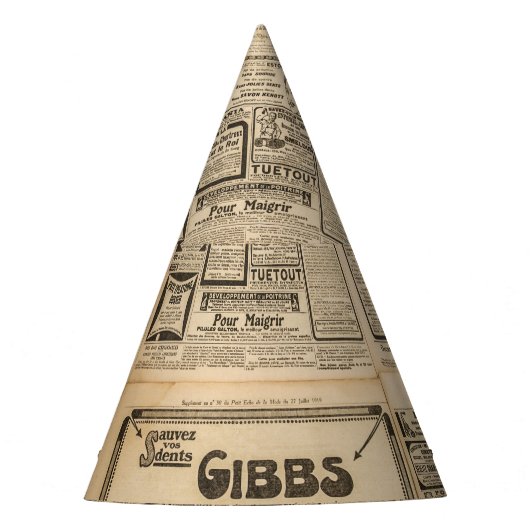 Alte Zeitung: Vintager Hintergrund. Partyhütchen (Vorderseite)