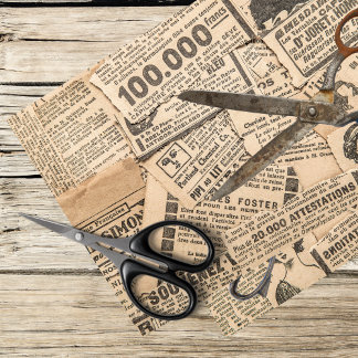 alte Zeitungsausschnitte, rostige Schere Seidenpapier