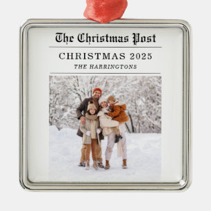 Alte Zeitungsstil-Weihnachtsgrußkarte Ornament Aus Metall