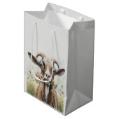 Alte Ziege mit Blume Spaß Neuheit Tiermuster Mittlere Geschenktüte (Vorderseite Schrägansicht)