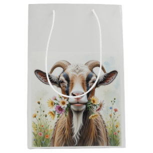 Alte Ziege mit Blumen Lustiges Tiermuster Mittlere Geschenktüte