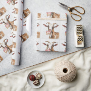 Alte Ziege mit Kuchen lustiges Tiermuster Geschenkpapier