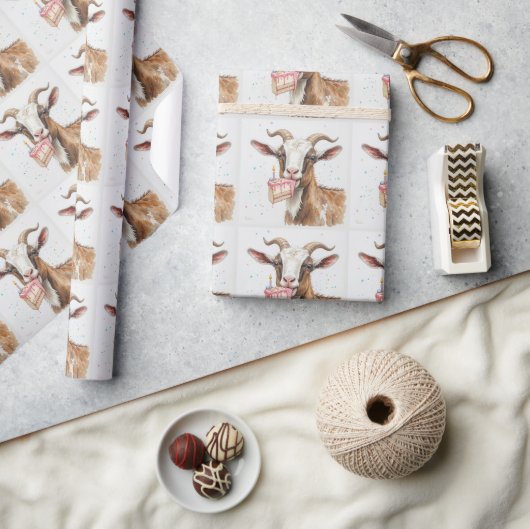 Alte Ziege mit Kuchen lustiges Tiermuster Geschenkpapier (Kunsthandwerk)