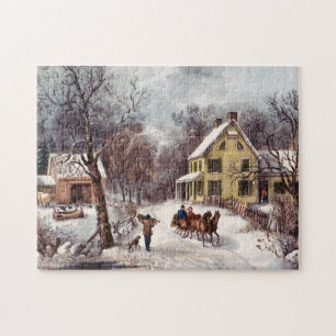 Alte Zuhause Winter Szene Puzzle