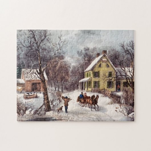 Alte Zuhause Winter Szene Puzzle (Horizontal)