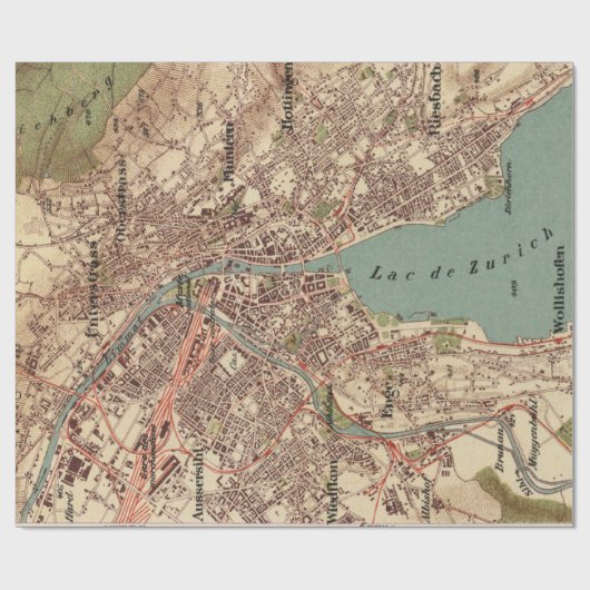 Alte Zürich Schweiz Karte (1921) Geschenkpapier (Flach)