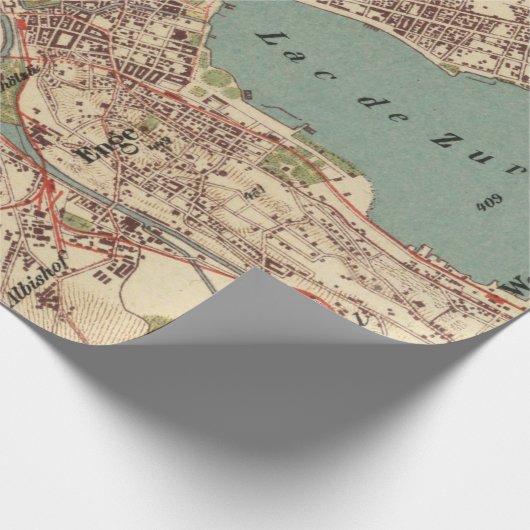 Alte Zürich Schweiz Karte (1921) Geschenkpapier (Ecke)