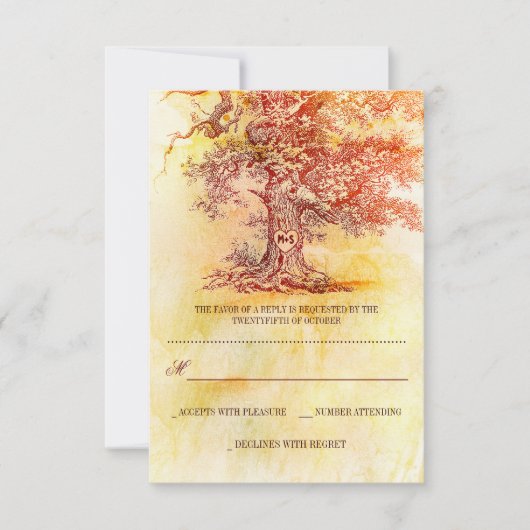 alten Baum rustikale Hochzeitskarten RSVP (Vorderseite)