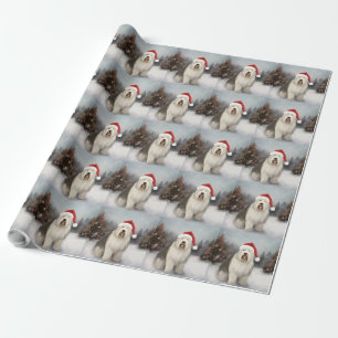 Altenglischer Schäferhund im Schnee Weihnachten Geschenkpapier