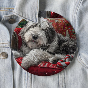 Altenglischer Schäferhund Weihnachten Festlich Button