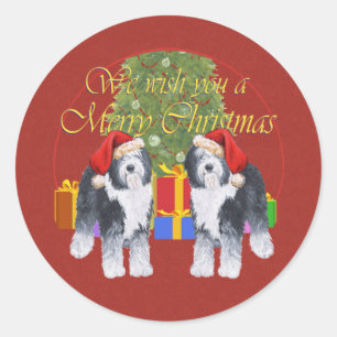 Altenglischer Schäferhund Weihnachten Runder Aufkleber