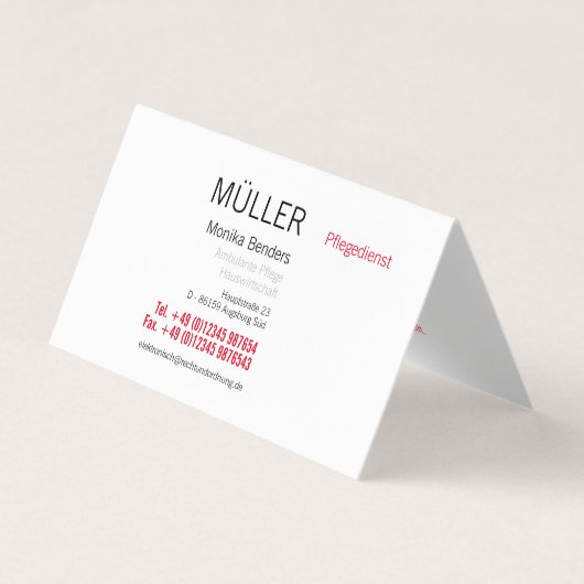 Altenpflege Ambulante Pflege Visitenkarten (Vorderseite)