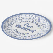 Alter 100 Gespeichertes Zahlenmuster Blau/Weiß Pappteller (Schrägansicht)