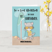 Alter 10 Grandson Birthday Beach Funny Cool Raccoo Karte (Gelbe Blume)