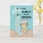 Alter 10 Grandson Birthday Beach Funny Cool Raccoo Karte (Gelbe Blume)