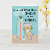 Alter 10 Great Grandson Birthday Beach Raccoon Karte (Gelbe Blume)