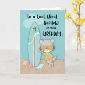 Alter 11 Great Nephew Birthday Beach Funny Raccoon Karte (Gelbe Blume)