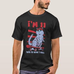 Alter 11 Jahr Geburt Straße Katze Eislaufen Skate  T-Shirt