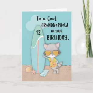 Alter 12 Großnephew Birthday Beach Funny Raccon Karte