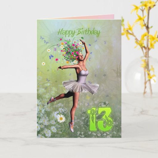 Alter 13, Blume Fee Geburtskarte Karte (Gelbe Blume)