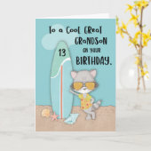 Alter 13 Great Grandson Birthday Beach Funny Racco Karte (Gelbe Blume)