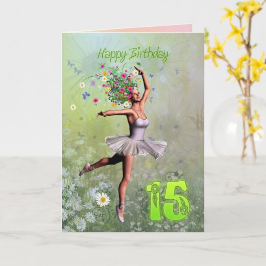 Alter 15, Blume Fee Geburtskarte Karte (Gelbe Blume)