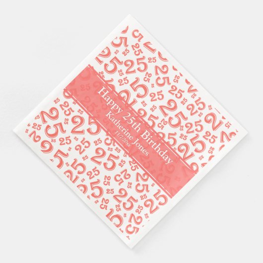 Alter 25 Random Number Pattern Coral/White Serviette (Ecke)